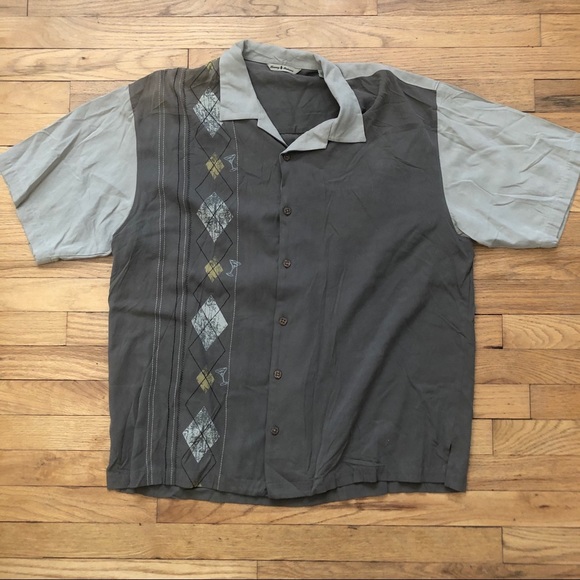 Tommy Bahama Grey Bowling Style Silk Shirt XL - Picture 4 of 4